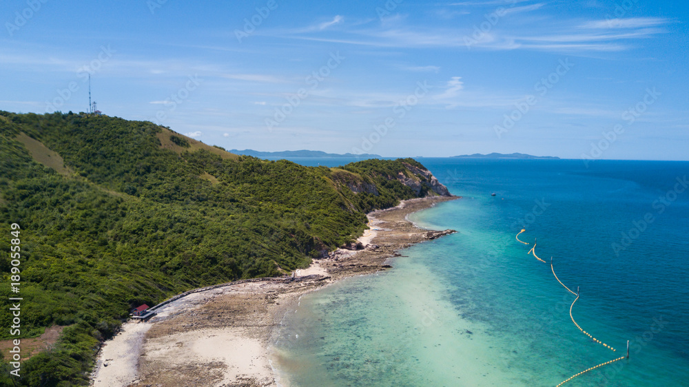 Aerial view of beautiful beach at Koh Larn in Pattaya, Thailand, seascape and nature background