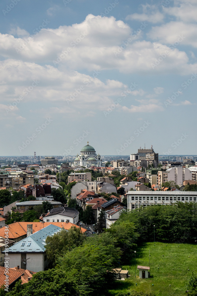 Belgrade, Serbia - June 27, 2014: Panorama of Belgrade. The photograph shows part of Belgrade and municipality Vracar and Temple of Saint Sava.