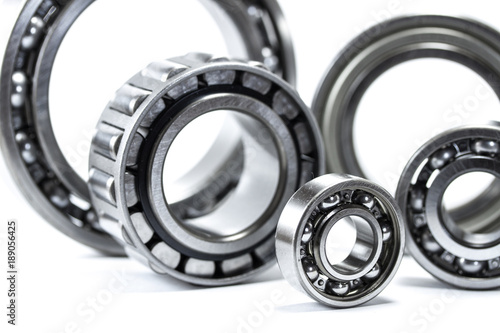 Close up of bearings isolated on white photo