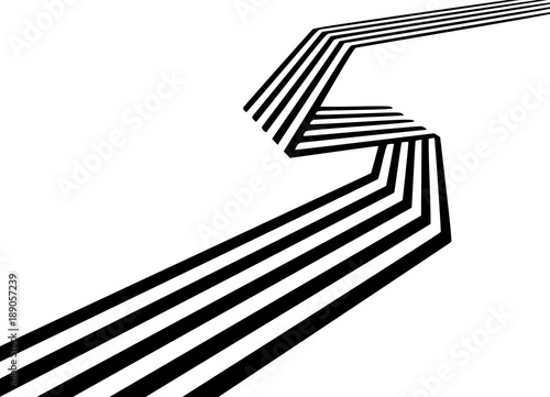 Abstract black and white stripes bent ribbon geometrical shape