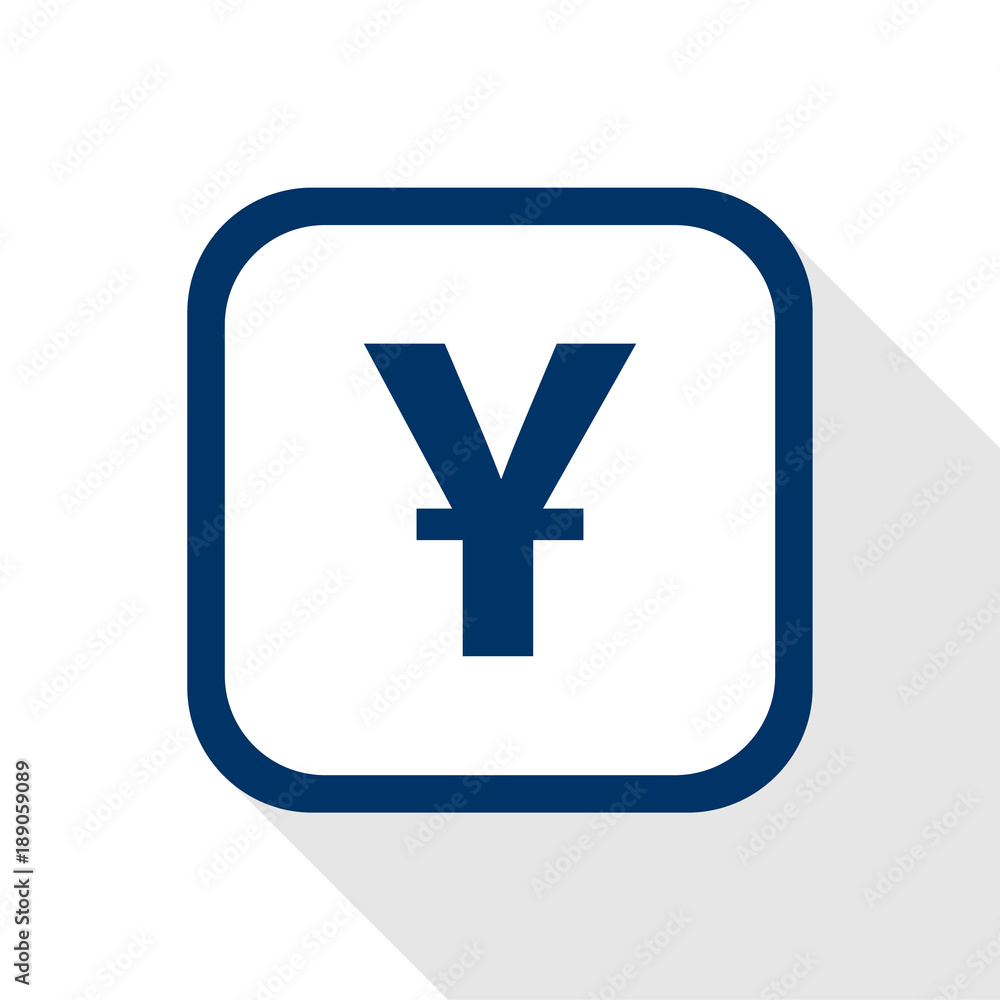 Obraz premium vector square dark blue icon yuan with rounded corners and long shadow - symbol of chinese currency in flat design