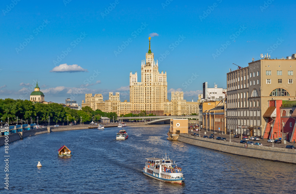 Fototapeta premium Moscow cityscape with river embankment