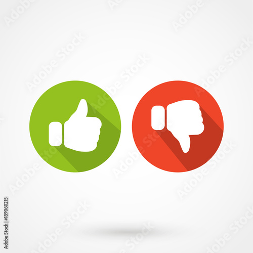 Like and dislike icons set. Thumbs up and thumbs down. Modern graphic elements for web banners, web sites, printed materials, infographics. Vector on white background.