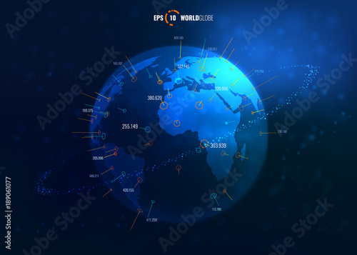 Vector 3D Sci-Fi World Map Globe with Detailed Contour Map
