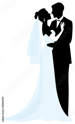 Bride and groom silhouettes vector illustration