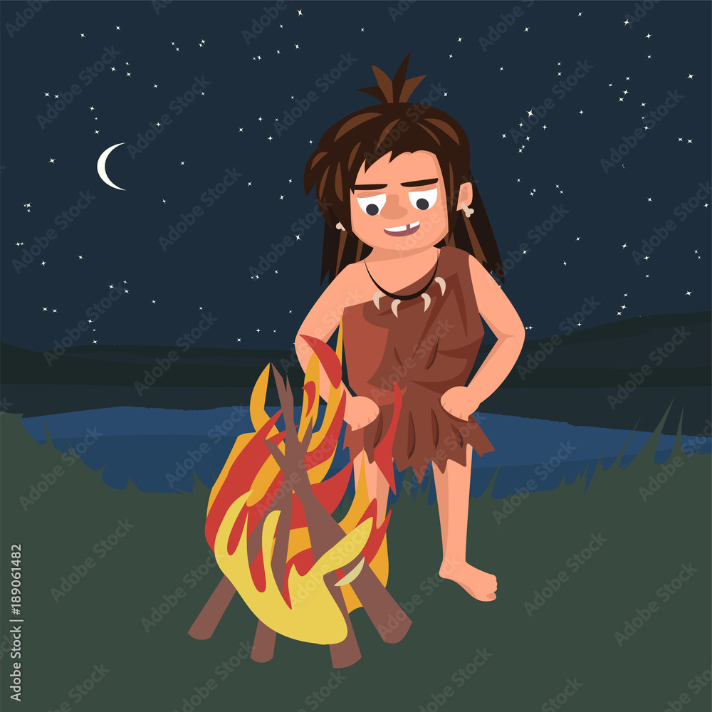 primitive watching bonfire vector cartoon illustration primitive watching bonfire vector cartoon illustration