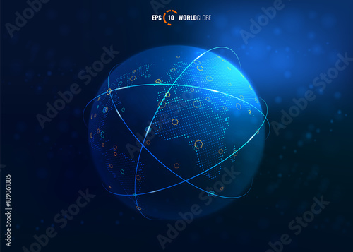 Vector 3D Sci-Fi World Map Globe with Internet Connections