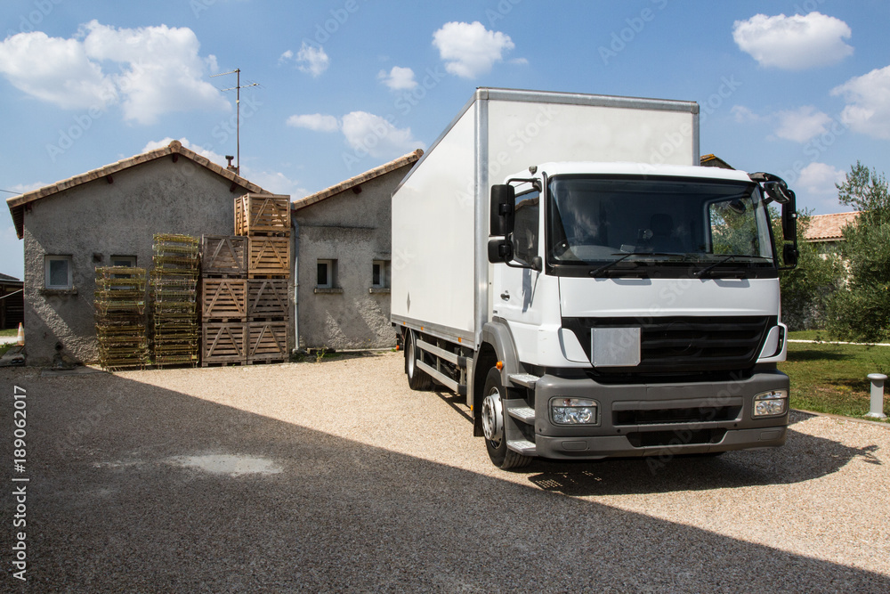 Truck Messenger Delivering Parcel Shipping industry, logistics transportation and cargo freight transport
