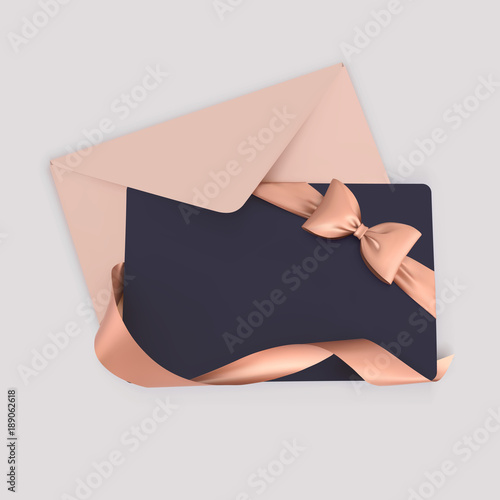 Gift Card with Envelope, Bow and Ribbon decoration. Vector template.