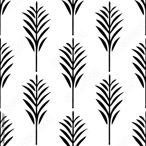 Seamless pattern with palm leaves in black and white