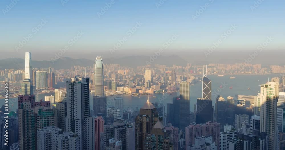 Hong Kong Victoria Peak view of the city, day to night time lapse Hong Kong Victoria Peak view of the city, day to night time lapse