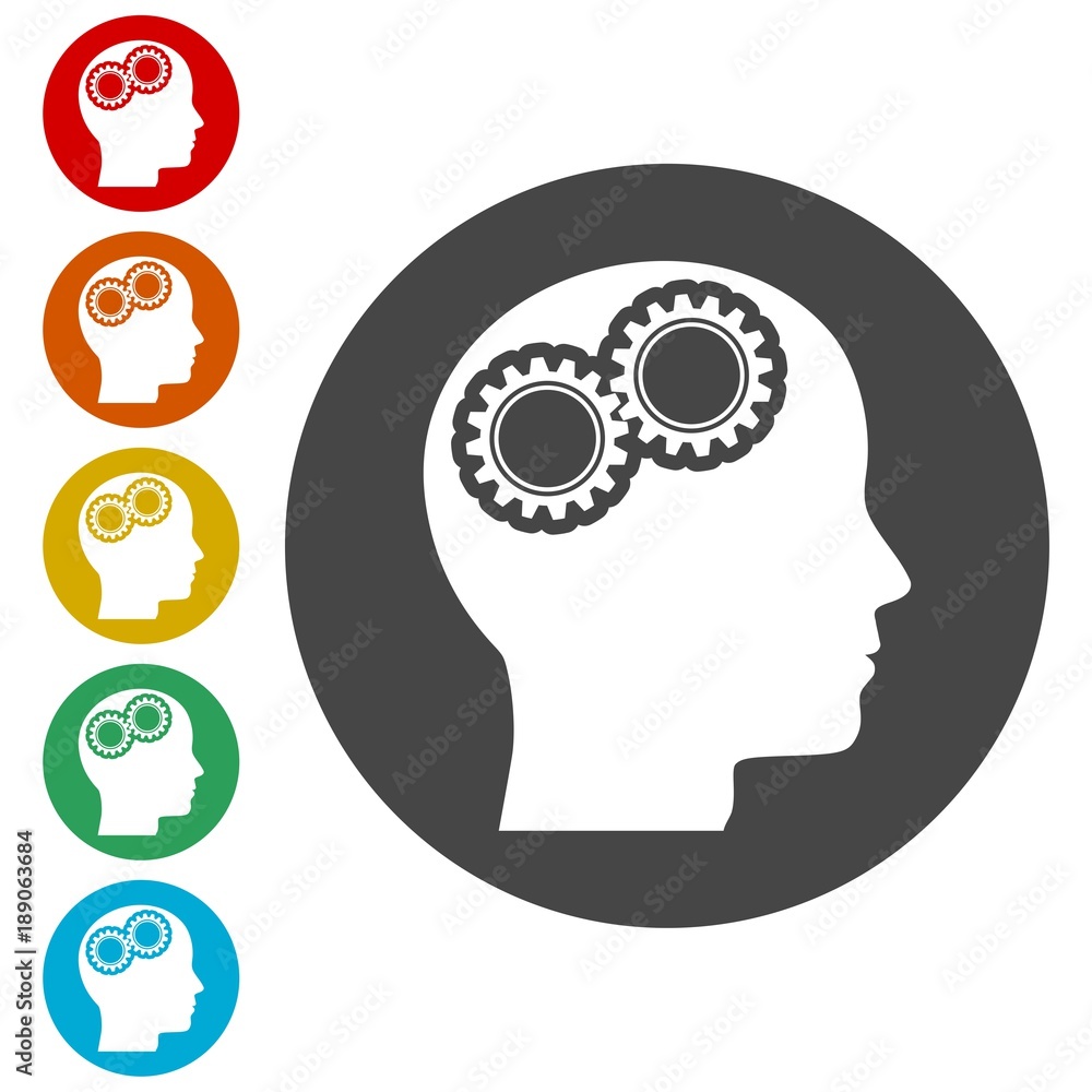 Human head with gears icon, Head with gears conce Human head with gears icon, Head with gears conce