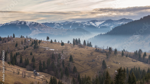Panoramic view of Bucovina mountains photo