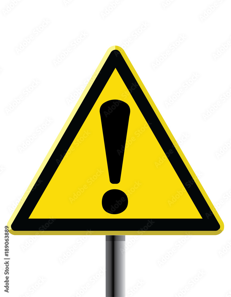exclamation mark on road sign, yellow color exclamation mark on road sign, yellow color