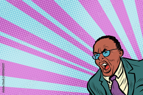Pop art man shouting. African American people