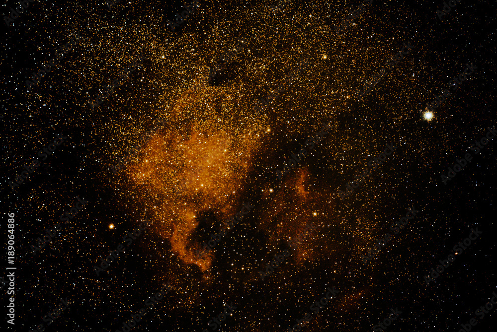 Der Nordamerikanebel mit dem Stern Deneb in der Milchstrasse am nächtlichen Himmel