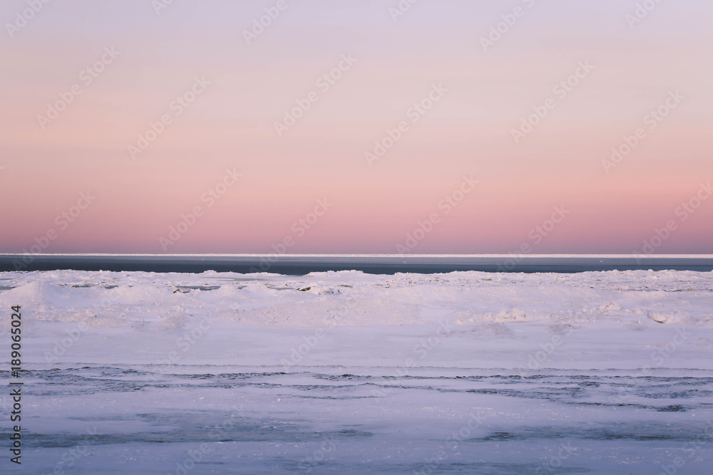 Arctic landscape with frozen sea