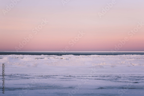 Arctic landscape with frozen sea