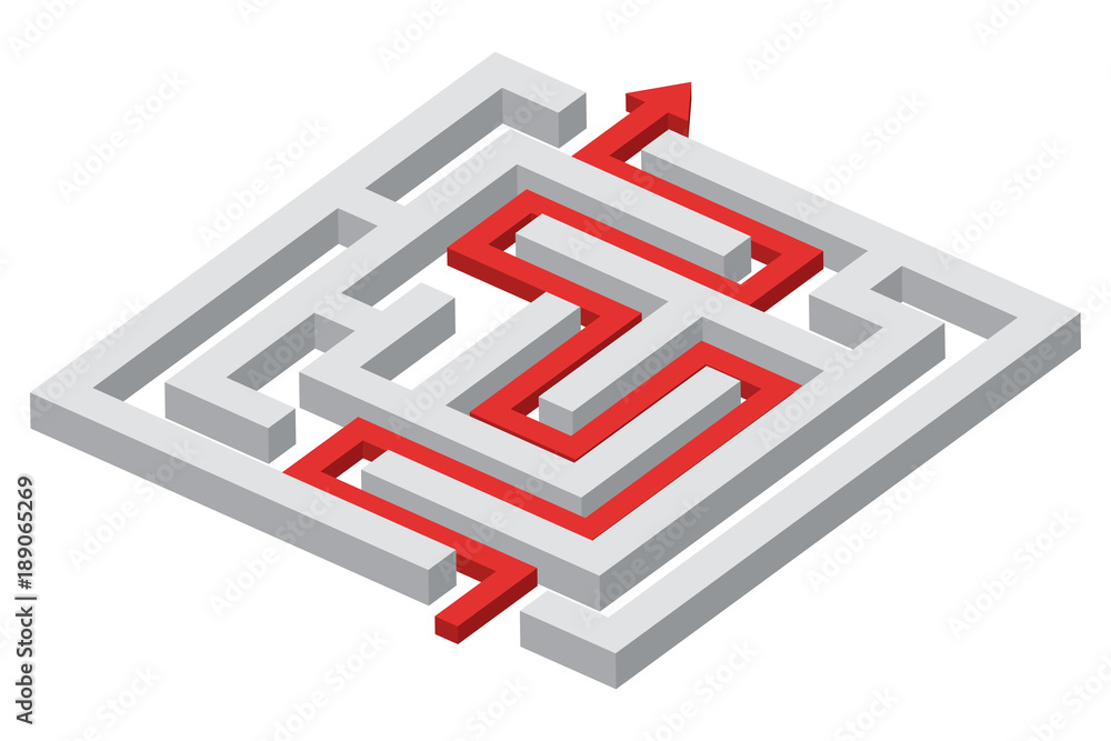 solved maze, red arrow, 3d like solved maze, red arrow, 3d like