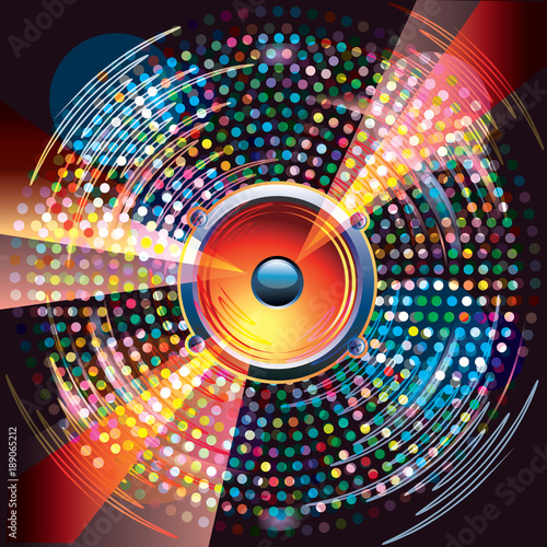 Audio speaker on bright colorful background