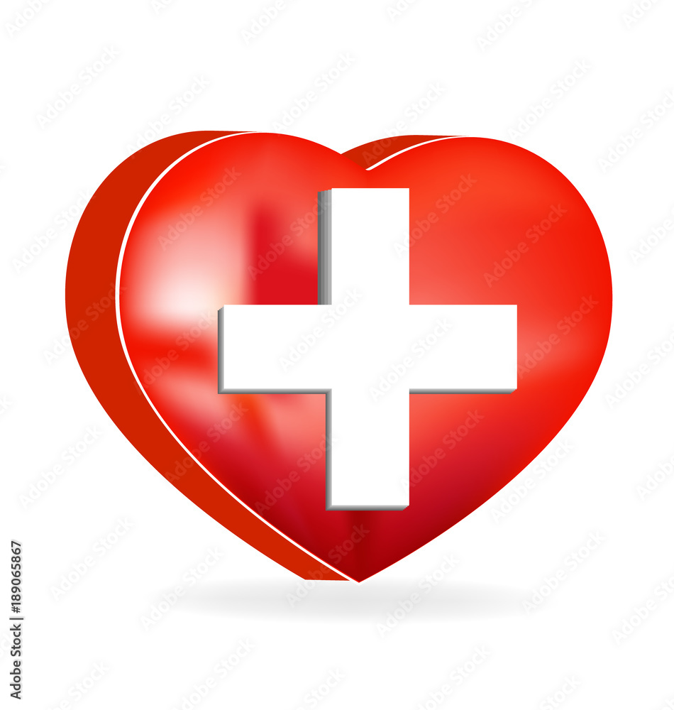 Heart shape with medical cross vector Heart shape with medical cross vector