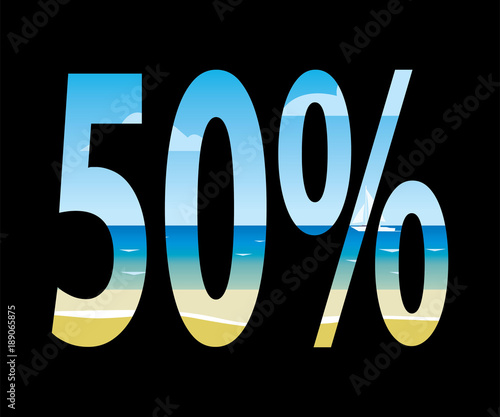 fifty percent discount, summer beach background 
