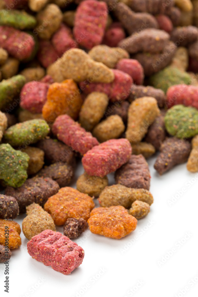 Close up of a heap of dry pet food Close up of a heap of dry pet food