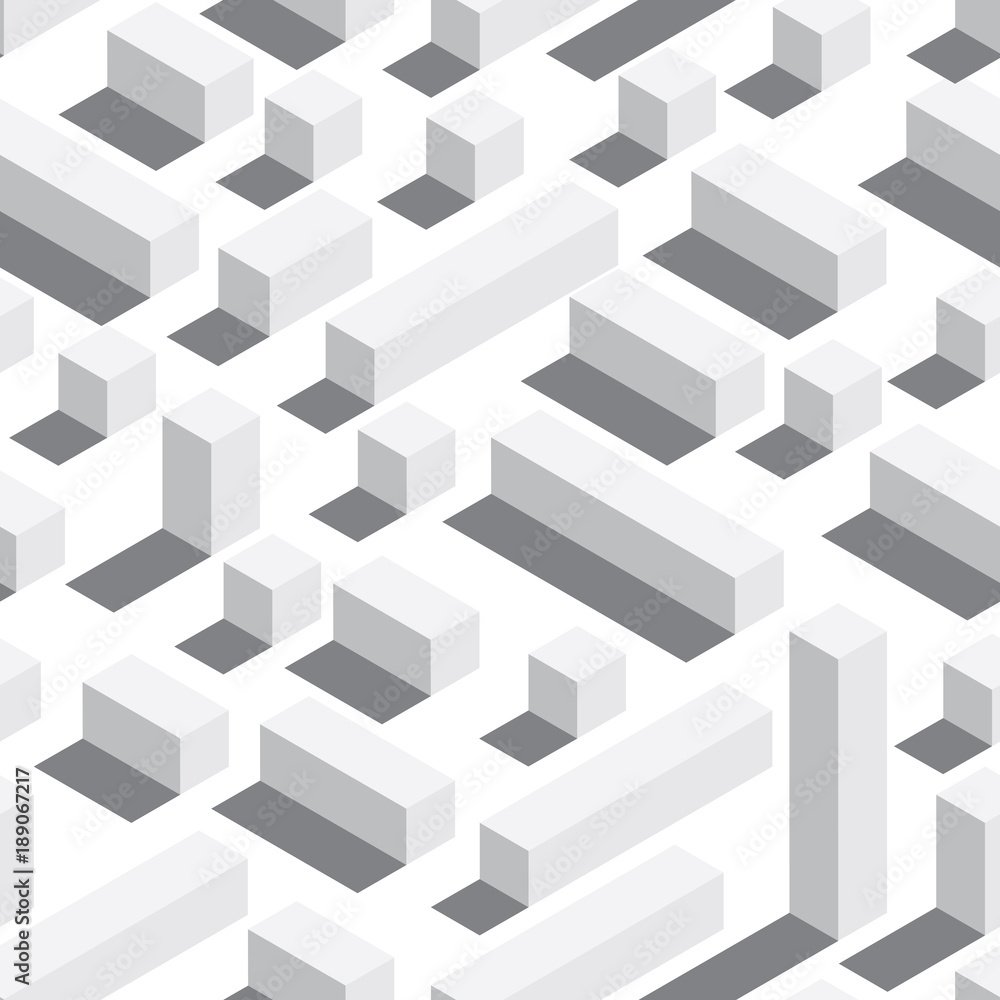 Vector seamless pattern with isometric blocks and shadows. White background, white elements. Vector seamless pattern with isometric blocks and shadows. White background, white elements.