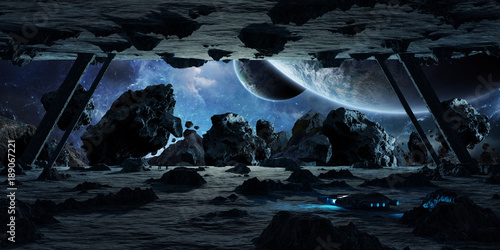 Fototapeta Naklejka Na Ścianę i Meble -  Astronauts exploring an asteroid spaceship 3D rendering elements of this image furnished by NASA