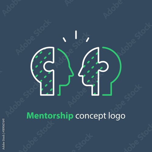 Mentor concept, two side heads icon, psychology, human interraction