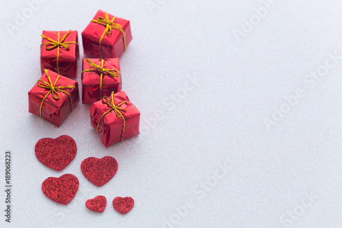 decorative hearts and gift boxes with space for dedications for a loved one. © Rochu_2008
