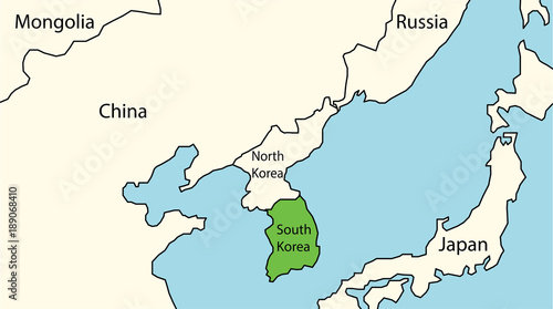 south korea on the map of eastern asia 