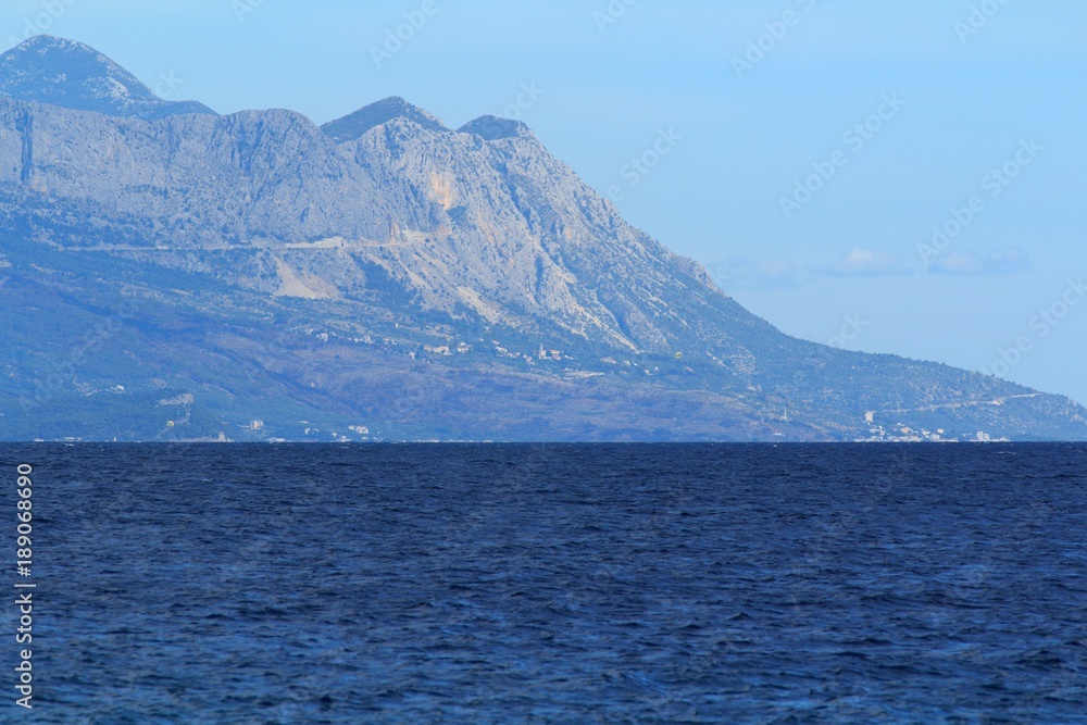 Beautiful view of the Adriatic Sea in Croatia in southern Dalmatia with Biokovo mountains Beautiful view of the Adriatic Sea in Croatia in southern Dalmatia with Biokovo mountains