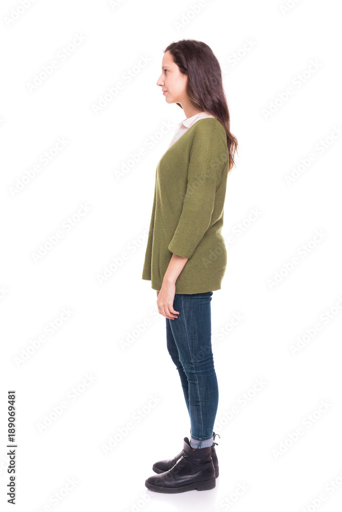 Side view of young woman, isolated on a white background Side view of young woman, isolated on a white background