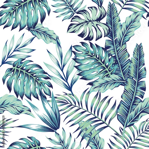 Tapety niebieska dżungla białe tło
