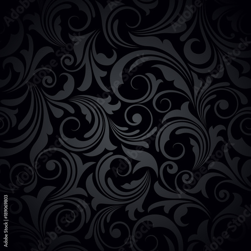 Vector black seamless floral pattern.
