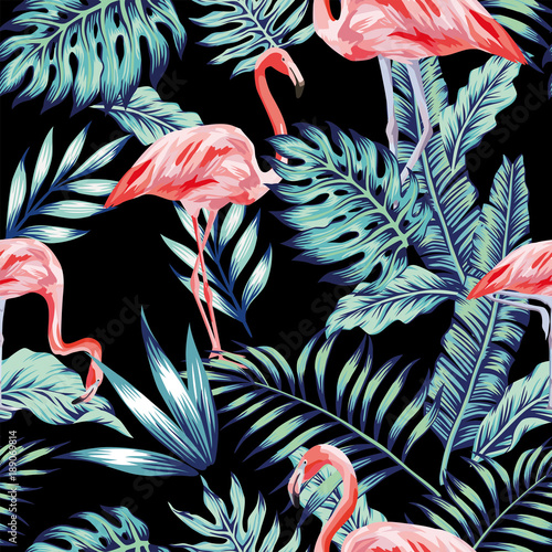 pink flamingo blue jungle
