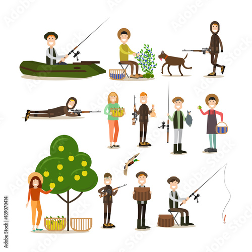Hunter people vector flat icon set