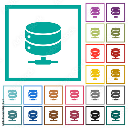 Network database flat color icons with quadrant frames