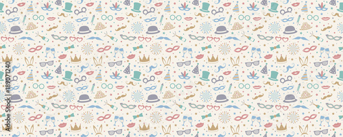 Party background - seamless pattern with funny costumes. Vector.