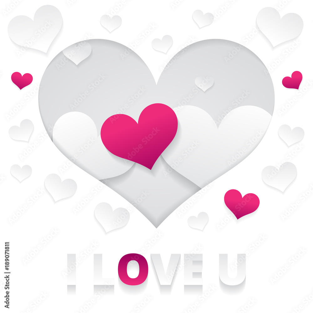 I love you greeting card. Vector illustration with paper hearts. Valentines day concept.