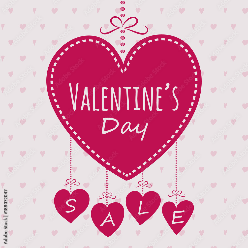Valentine's Day Sale - banner with hand drawn hearts. Vector.
