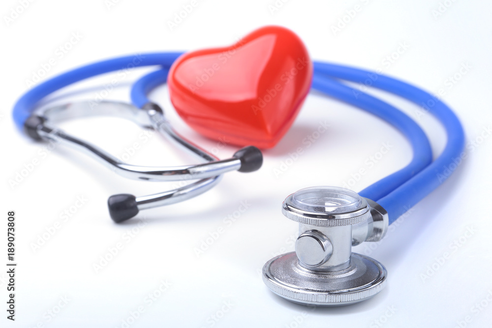Red heart and a stethoscope on white background Red heart and a stethoscope on white background