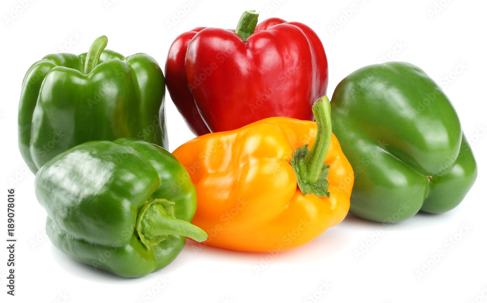 green, red, yellow sweet bell peppers isolated on white background green, red, yellow sweet bell peppers isolated on white background