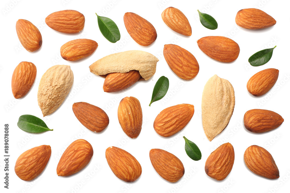 almonds isolated on white background top view almonds isolated on white background top view