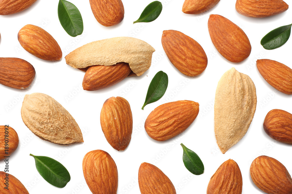 almonds isolated on white background top view almonds isolated on white background top view