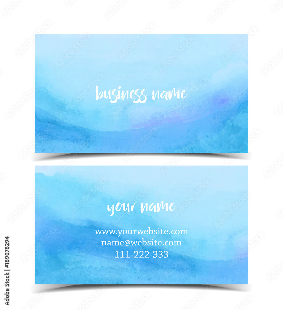 Set of vector business card watercolor design, hand drawn illustration