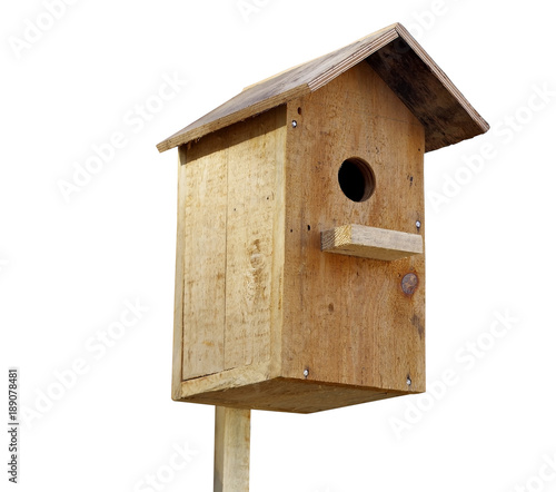 Wooden birdhouse isolated on white