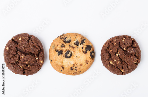 Chocolate chip cookies isolated on white background