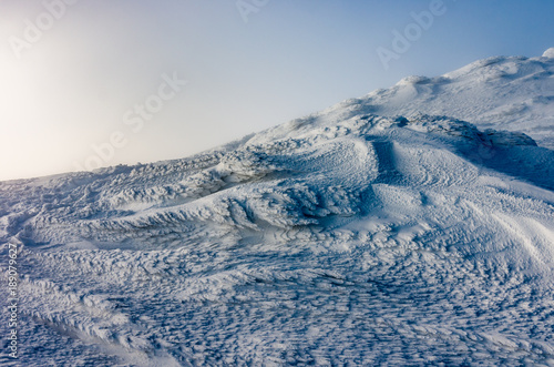 Snow formation created by the wind, mountain landscape
